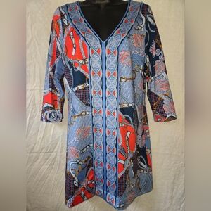 Gretchen Scott Designs Blue and Red Patterned Tunic